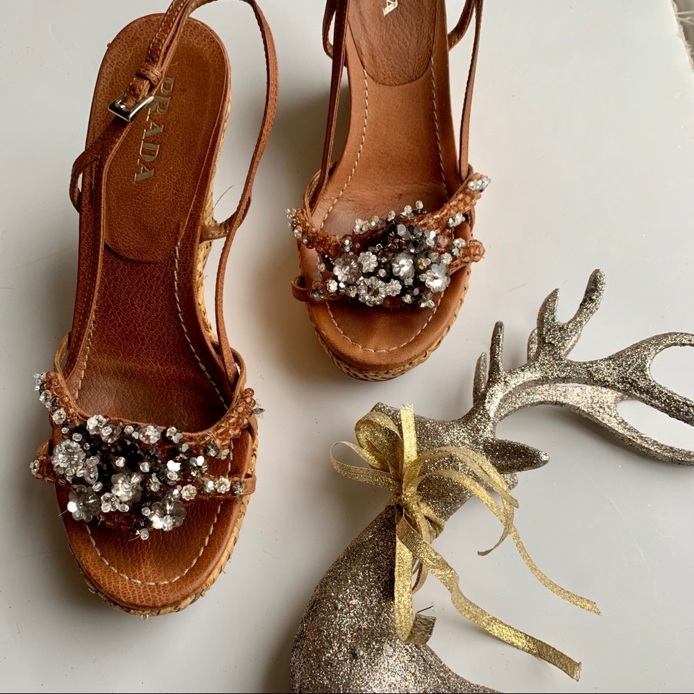 Prada straw wedges